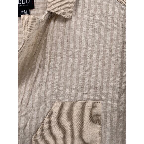 BDG Women’s Beige Seersucker Striped Button-Up Short Sleeve Relaxed Romper SZ M - Picture 4 of 10